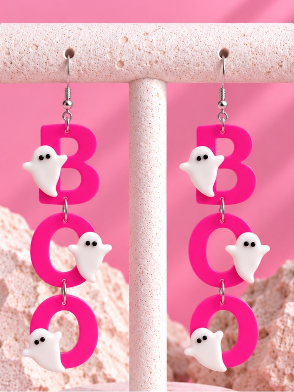 BOO Ghost Dangles - Halloween - Handmade
Earrings - Hot Pink